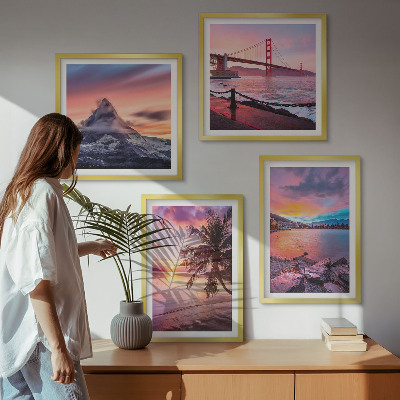 Polyptychon mit rahmen Sonnenuntergangsbrücke Landschaft