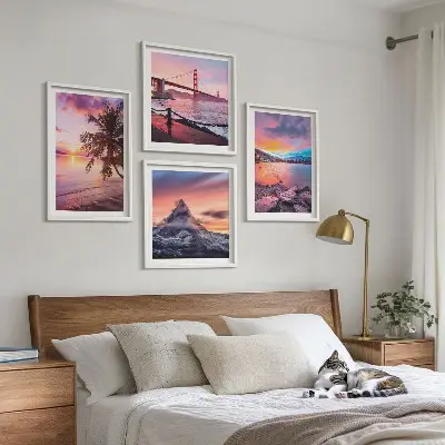 Landschaftsbild Sonnenuntergangsbrücke als gerahmtes Polyptychon