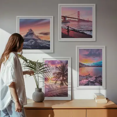 Landschaftsbild Sonnenuntergangsbrücke als gerahmtes Polyptychon