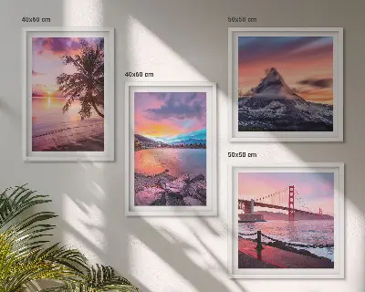 Landschaftsbild Sonnenuntergangsbrücke als gerahmtes Polyptychon