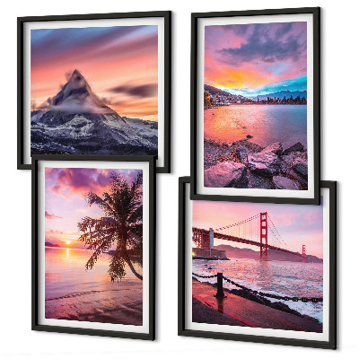 Polyptychon mit rahmen Sonnenuntergangsbrücke Landschaft