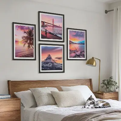 Landschaftsbild Sonnenuntergangsbrücke als gerahmtes Polyptychon