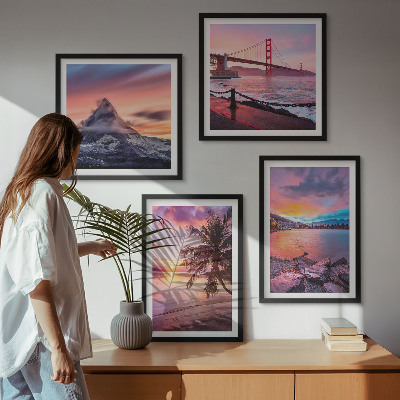 Polyptychon mit rahmen Sonnenuntergangsbrücke Landschaft
