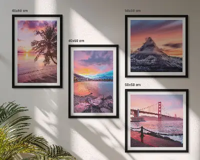 Landschaftsbild Sonnenuntergangsbrücke als gerahmtes Polyptychon