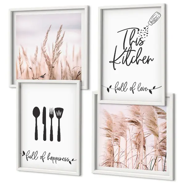Boho Küchengras Schriftzug als gerahmtes Polyptychon