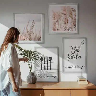 Boho Küchengras Schriftzug als gerahmtes Polyptychon