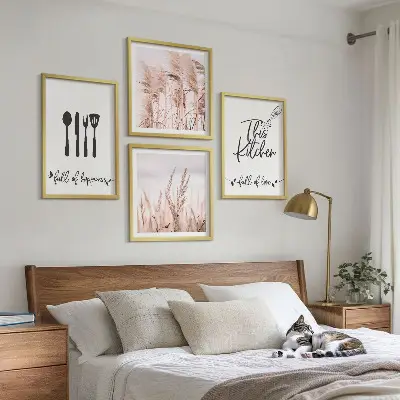 Boho Küchengras Schriftzug als gerahmtes Polyptychon