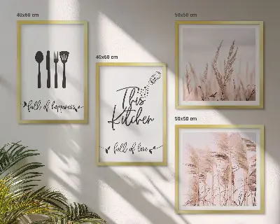 Boho Küchengras Schriftzug als gerahmtes Polyptychon