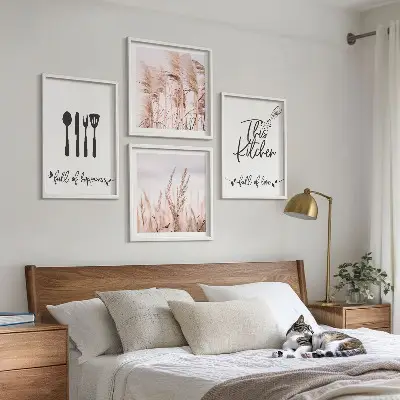 Boho Küchengras Schriftzug als gerahmtes Polyptychon