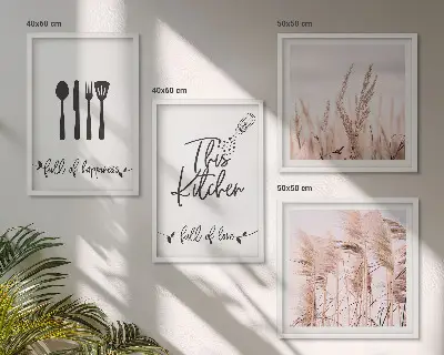 Boho Küchengras Schriftzug als gerahmtes Polyptychon