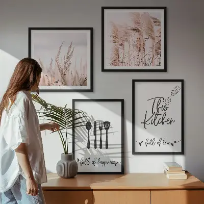 Boho Küchengras Schriftzug als gerahmtes Polyptychon