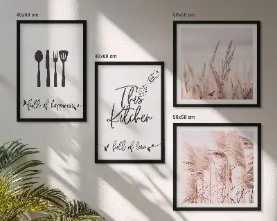 Boho Küchengras Schriftzug als gerahmtes Polyptychon