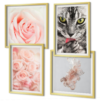 Wanddeko-set Abstrakte Darstellung von grauen Katzenrosen