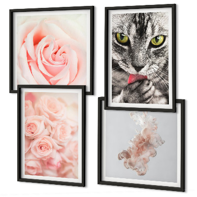 Wanddeko-set Abstrakte Darstellung von grauen Katzenrosen