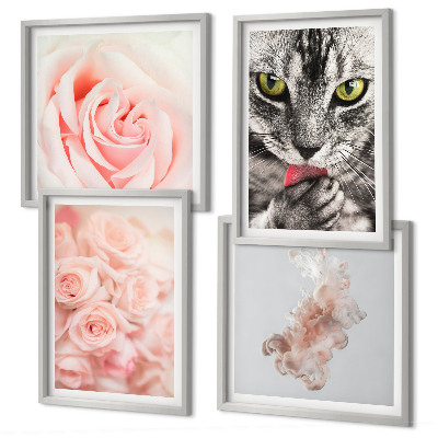 Wanddeko-set Abstrakte Darstellung von grauen Katzenrosen