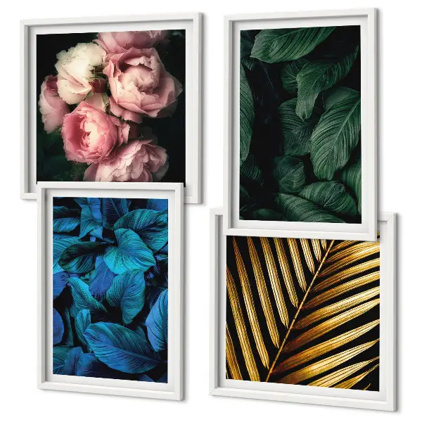 Wanddeko-Set mit Blättern und Blüten in verschiedenen Farben