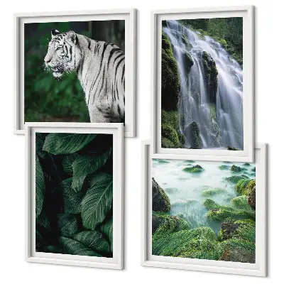 Blätter des Weißen Tigerwasserfalls Polyptychon mit Rahmen