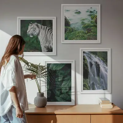 Blätter des Weißen Tigerwasserfalls Polyptychon mit Rahmen