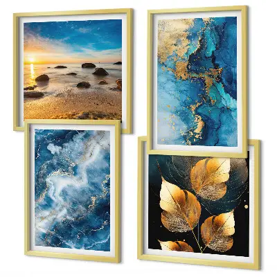 Polyptychon mit Rahmen mit blau-goldenen Mustern