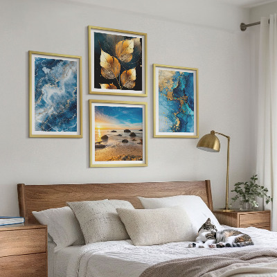Polyptychon mit rahmen Bilder mit blau-goldenen Mustern