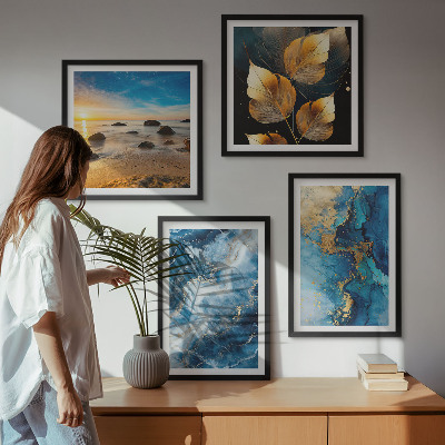 Polyptychon mit rahmen Bilder mit blau-goldenen Mustern