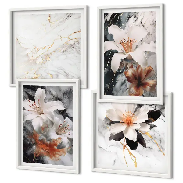 Wanddeko-Set mit Blumen-Motiv in Marmor-Optik schwarz-weiß