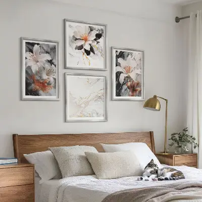 Wanddeko-Set mit Blumen-Motiv in Marmor-Optik schwarz-weiß