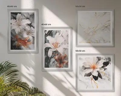 Wanddeko-Set mit Blumen-Motiv in Marmor-Optik schwarz-weiß