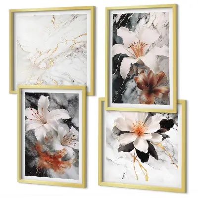 Wanddeko-Set mit Blumen-Motiv in Marmor-Optik schwarz-weiß