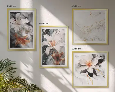 Wanddeko-Set mit Blumen-Motiv in Marmor-Optik schwarz-weiß