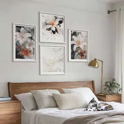 Wanddeko-Set mit Blumen-Motiv in Marmor-Optik schwarz-weiß