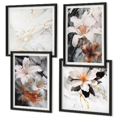Wanddeko-Set mit Blumen-Motiv in Marmor-Optik schwarz-weiß