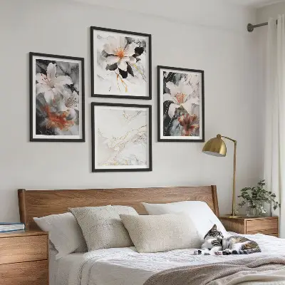 Wanddeko-Set mit Blumen-Motiv in Marmor-Optik schwarz-weiß