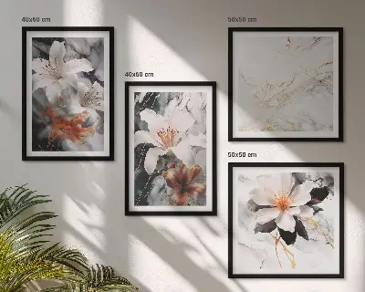 Wanddeko-Set mit Blumen-Motiv in Marmor-Optik schwarz-weiß