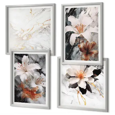 Wanddeko-Set mit Blumen-Motiv in Marmor-Optik schwarz-weiß