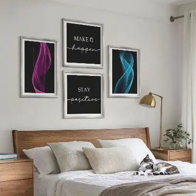 Neonlinienwellen im Hintergrund Wandbild als Polyptychon mit Rahmen