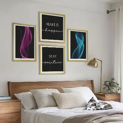 Neonlinienwellen im Hintergrund Wandbild als Polyptychon mit Rahmen