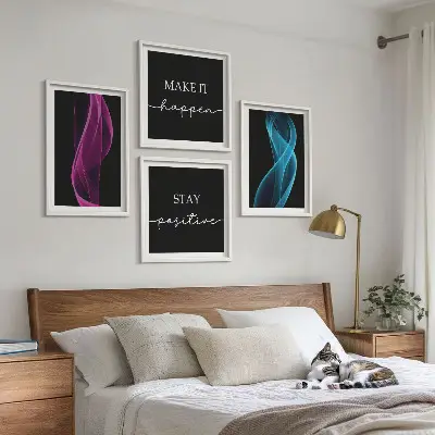 Neonlinienwellen im Hintergrund Wandbild als Polyptychon mit Rahmen