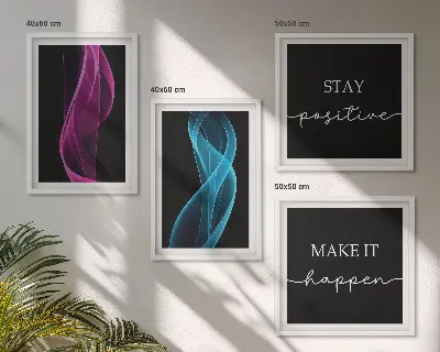 Neonlinienwellen im Hintergrund Wandbild als Polyptychon mit Rahmen