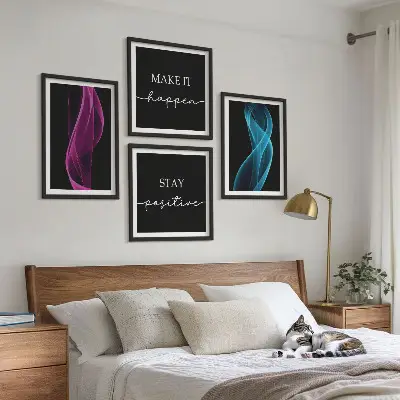 Neonlinienwellen im Hintergrund Wandbild als Polyptychon mit Rahmen