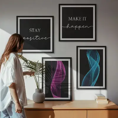 Neonlinienwellen im Hintergrund Wandbild als Polyptychon mit Rahmen
