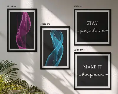 Neonlinienwellen im Hintergrund Wandbild als Polyptychon mit Rahmen