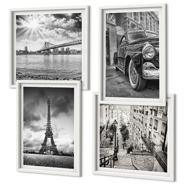 Wanddeko-set Stadtansichten, Brücken, Eiffelturm, Auto