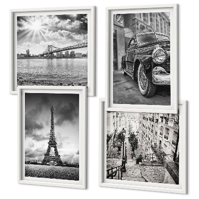 Wanddeko-set Stadtansichten, Brücken, Eiffelturm, Auto