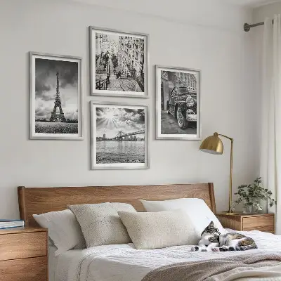 Wanddeko-Set mit Motiven von Stadtansichten, Brücken, Eiffelturm und Auto