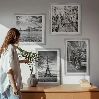 Wanddeko-Set mit Motiven von Stadtansichten, Brücken, Eiffelturm und Auto
