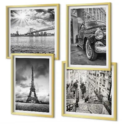 Wanddeko-Set mit Motiven von Stadtansichten, Brücken, Eiffelturm und Auto