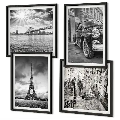 Wanddeko-Set mit Motiven von Stadtansichten, Brücken, Eiffelturm und Auto
