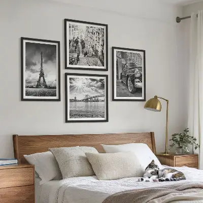 Wanddeko-Set mit Motiven von Stadtansichten, Brücken, Eiffelturm und Auto