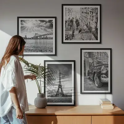 Wanddeko-Set mit Motiven von Stadtansichten, Brücken, Eiffelturm und Auto